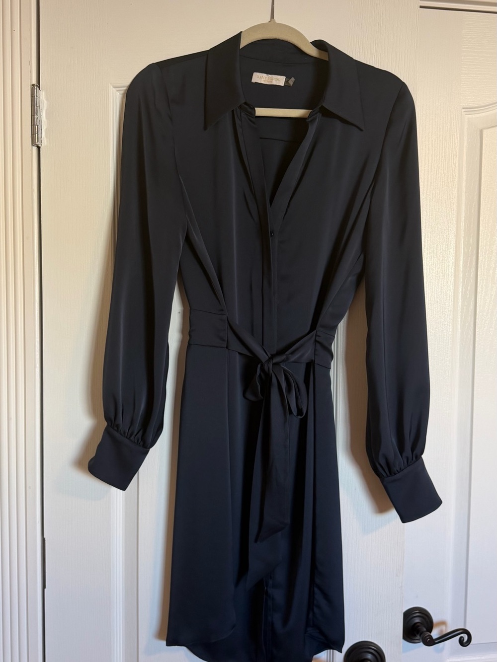 Ramy Brook Navy Long-Sleeve Tie-Waist Shirt Dress